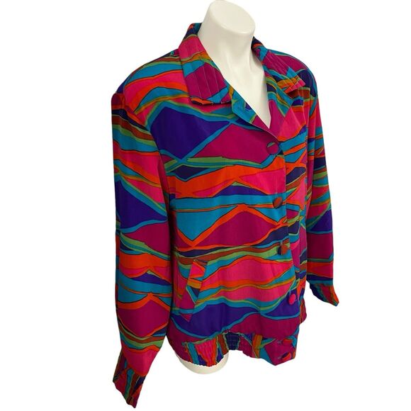 Tan Jay Blazer Womens 10 Vintage Jacket Work Office Casual Festival 90s Art - Picture 2 of 16